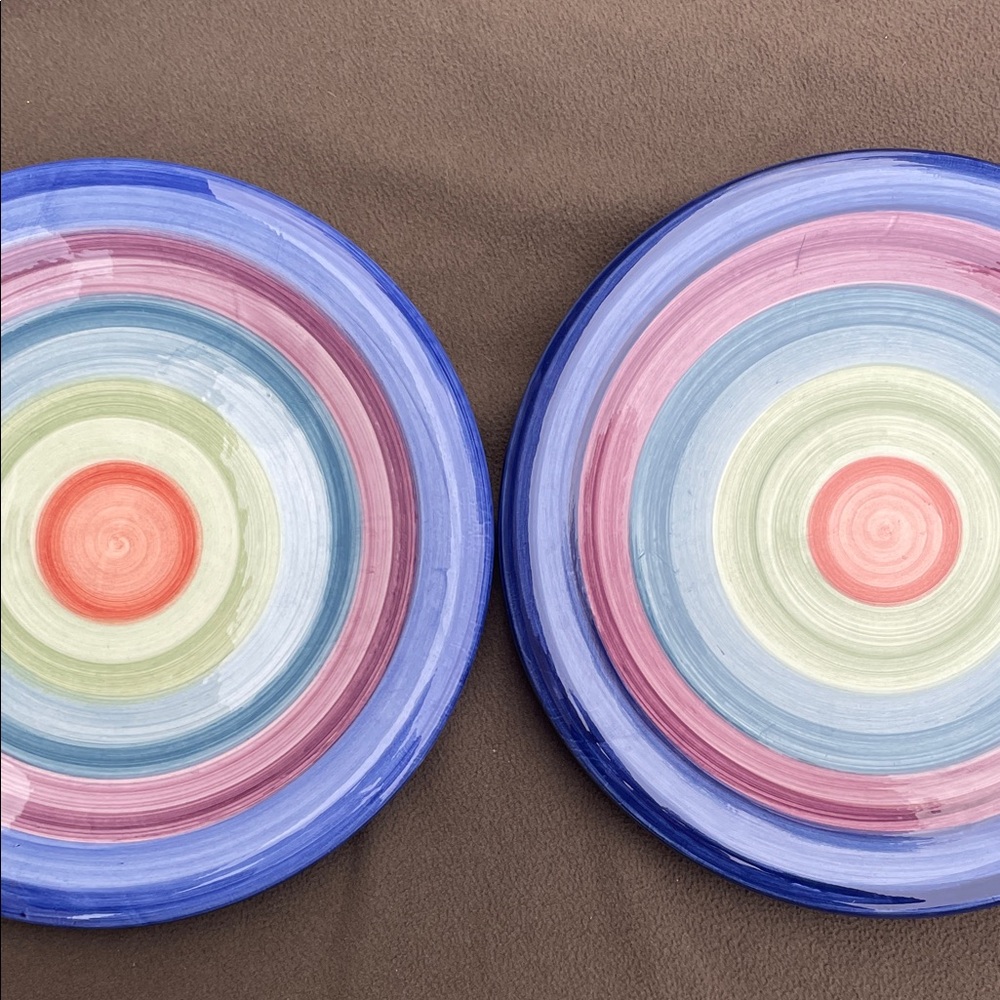 Rotunda Colorful Striped Dinner Plates handpainted by Tabletops Unlimited